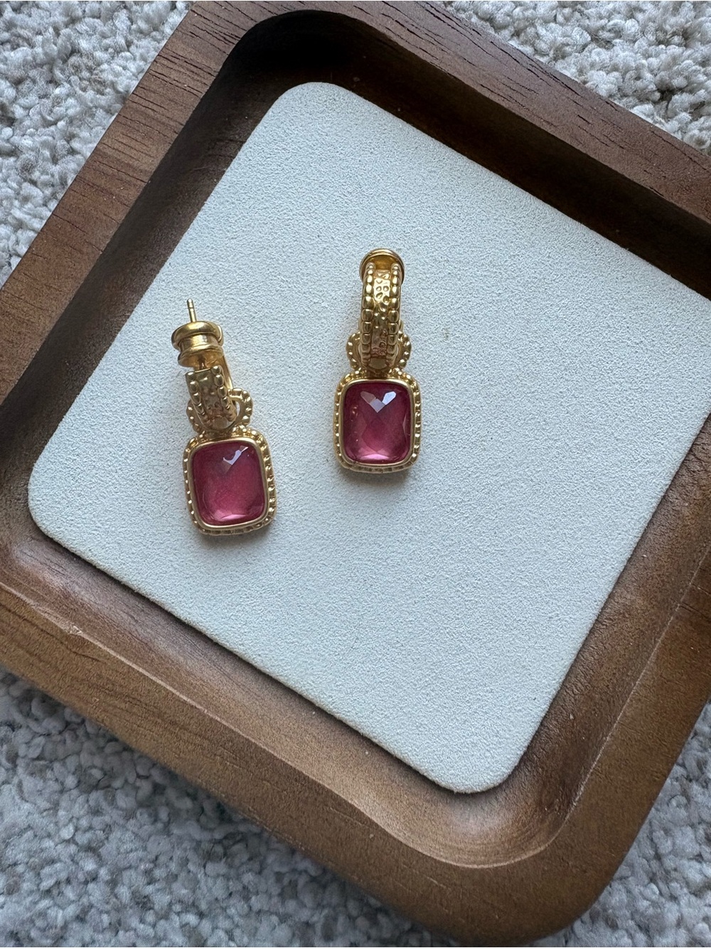 Julie Vos Gold-Tone Earrings with Pink Cushion Stones